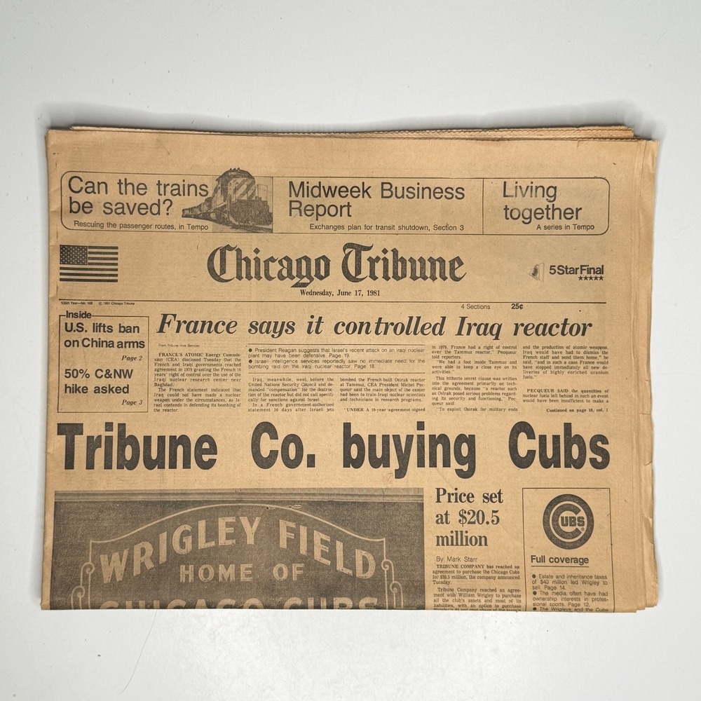 VTG Chicago Tribune Newspaper - June 17, 1981 Mint Complete - No Dog Eared